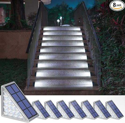 NIORSUN Solar Step Lights,8 Pack Cool White Solar Stair Lights Outdoor Waterproof IP67 Auto On Off,Solar Lights for Steps,Stair,Patio,Yard,Porch,Front Door,Sidewalk,Deck Decor