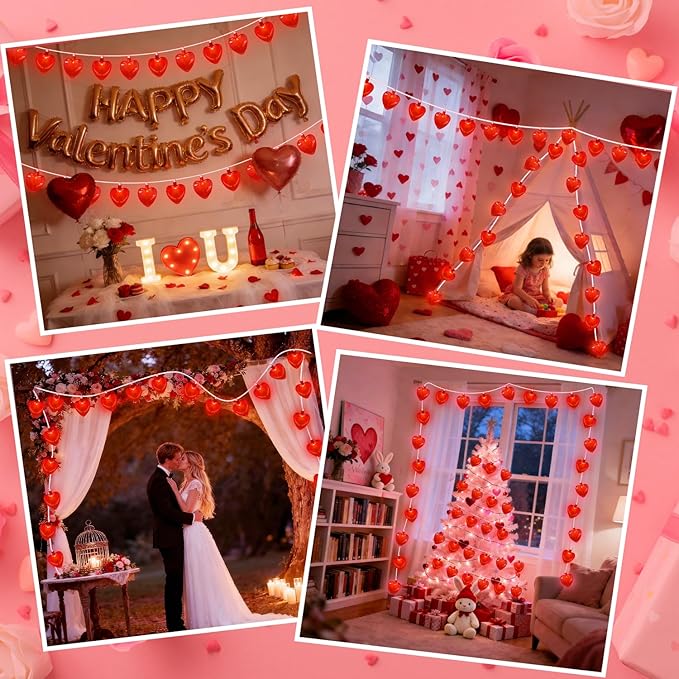 Red Heart String Lights, 8.5Ft Valentines Day Decorations Light with 10 LED Red Heart - Decorative Outdoor Light | Lumora