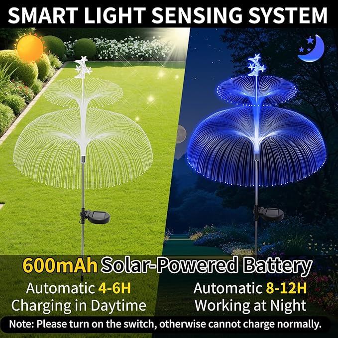 Solar Jellyfish Light Outdoor Garden Lights Waterproof Solar 7 Color Changing Moon & Star Flower Lights for Garden Decor, Yard, Patio, Lawn, Pool, Party, Wedding, Gifts for Women/Mothers (4 packs)