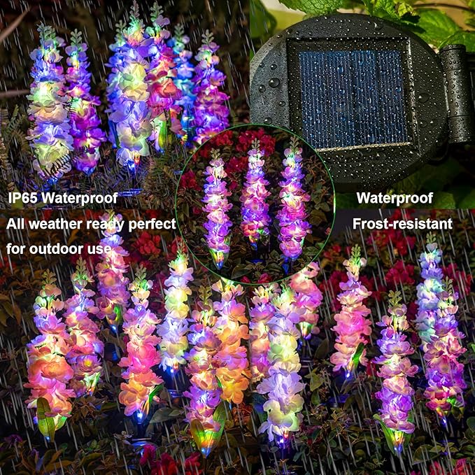 Solar Garden Lights Outdoor,4 Pack Colorful Waterproof Decorative Solar Lights Outdoor 20 LED Hyacinth Flower Garden Decor Yard Patio Lawn, Gifts for Mother's Day Mom
