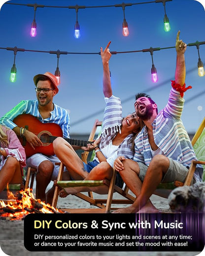 EDISHINE Smart String Lights, 48ft Outdoor Patio Lights with 18 Shatterproof Acrylic RGB LED Bulbs, APP & WiFi Control, Compatible with Alexa, Waterproof Dimmable Outdoor Lights for Halloween Decor