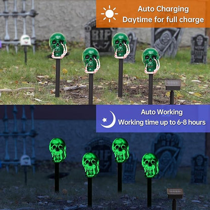 HUYIENO Solar 4pcs Halloween Pathway Lights LED Lights Outdoor Waterproof Halloween Decorations for Garden