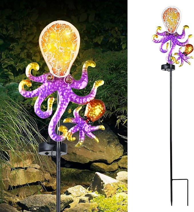 Yiosax-Solar Outdoor Lights Decorative-Yard Outdoor Decorative - Garden Stakes Octopus & Seahorse Decorative Waterproof 7 LED Light Decor Ocean Beach Theme for Lawn Path Yard Decoration Gift Idea