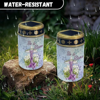 Cross Lily Print Solar Lights Outdoor Decor,Solar Powered Stakes Decorative Memorial Lights Garden Yard Lawn Pathway Grave Cemetery Decoration