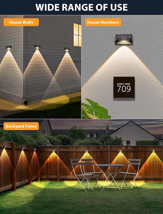 Solar Fence Lights, Warm White & Neutral White & Cool White 3 Modes, Bright Led Powered Lights Outdoor Waterproof Dusk to Dawn Solar Deck Light for Backyard/Railing/Wall/Step/Patio/Porch（16 Pack）