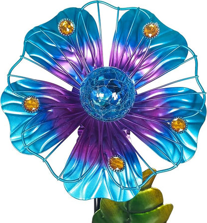 Adeco Flower Solar Lights Outdoor Garden Decor 35 inch Metal Garden Stake Lights with Crackle Globe Glass and Large Solar Panel Waterproof for Ground Patio Lawn Courtyard Flowerbed