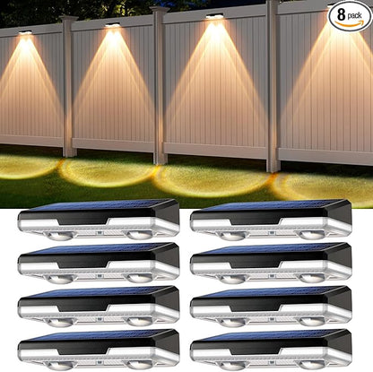 Solar Fence Lights Outdoor Waterproof Led, 3000K/4000K/6000K 3 Modes 50 Lumens Fence Lights Solar Powered for Wall/Patio/Outside/Post/Yard/Garden/Stair, Auto ON/Off Deck Lighting (8 Pack)