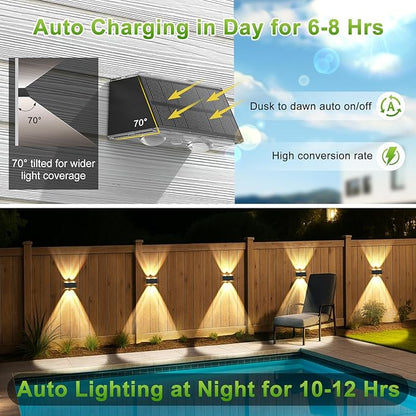 LANSOW Solar Fence Lights 8 Pack, Solar Powered Lights Outdoor Waterproof, 9-Mode Warm/Cool White & RGB Up-Down Led Spot Wall Lights Dusk to Dawn Decor for Backyard, Deck, Patio, Pool, Railing(Black)