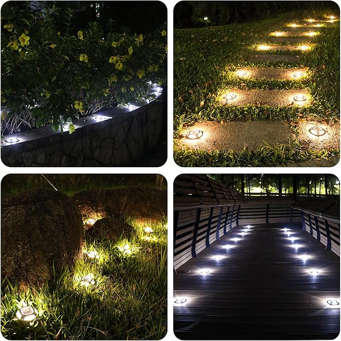 AGPTEK Solar Driveway Lights 12 Pack, 2 Colors in 1 Outdoor Solar Deck Dock Marine Waterproof LED Driveway Marker Security Lights for Outside Pathway,Boat Dock,Step,Walkway,Path,Garden (Warm & White)