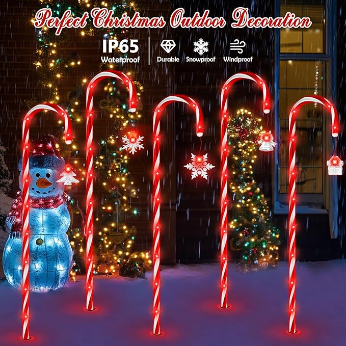 Solar Christmas Candy Cane Lights Outdoor, 20 Pack 110Led 41inch Large Christmas Decorations Pathway Lights with 8 Modes for Xmas Tree Patio Garden Yard Lawn Holiday Party Walkway Decor