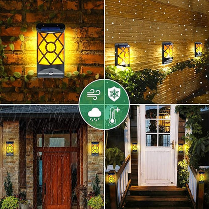6 Pack Solar Flame Lights Outdoor - Realistic 3D Flickering Flames Wall Lantern with 66 Ultra-Bright LEDs - Waterproof Auto On/Off Fire Effect Garden Decor Lighting for Fence, Patio