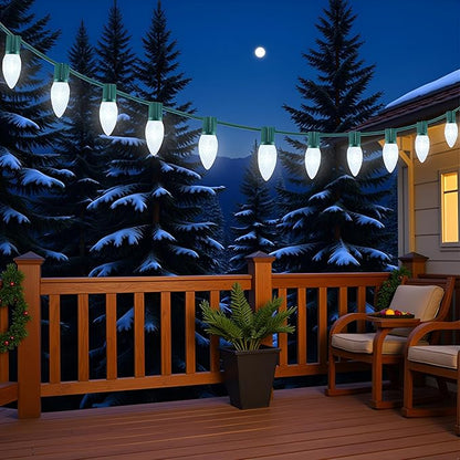 YULETIME Cool White C9 LED Christmas Lights, 25 Feet 25 Count 12" Spacing Faceted Strawberry Bulbs UL Certified Outdoor String Light Set (Cool White)