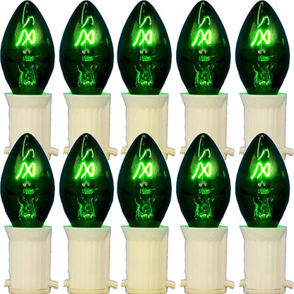 EST. LEE DISPLAY L D 1902 Indoor ＆ Outdoor String Light C9 Glass Christmas Steady Transparent Replacement Bulbs E17 Socket C-9 Candelabra Style Box of 25 (Transparent Green)