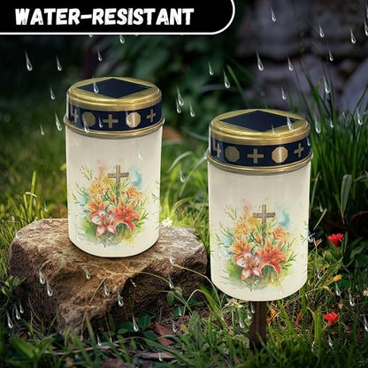 ZOUTAIRONG Solar Glass Cross Garden Stake Light, 2 Pack Cemetery Decorations for Grave Outdoor Lights, Cross Memorial Gifts for Mother, for Christmas Garden Lawn Yard Patio Decor Pathway Lights