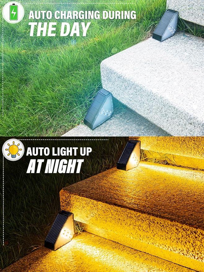 ROSHWEY Solar Step Lights Outdoor Waterproof, 8 Pack Triangle Solar Stair Lights for Outside, LED Deck Light | Lumora