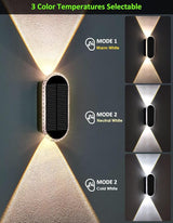 Solar Fence Lights Outdoor, 3000K/4000K/6000K 3 Modes Solar Wall Lights Outdoor Waterproof, Up&Down Dual-Head | Lumora