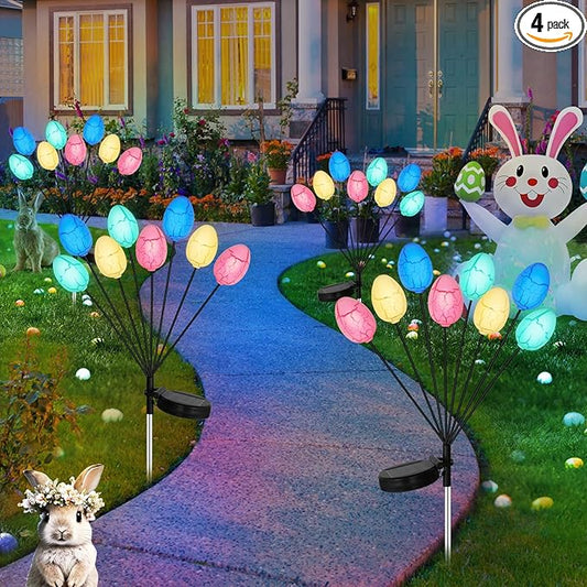 4 Pack Solar Easter Egg Lights, Colorful Garden Swaying Firefly Light Outdoor Easter Lights Waterproof Solar Stake Light for Pathway Landscape Lawn Yard Porch Patio Spring Easter Decoration