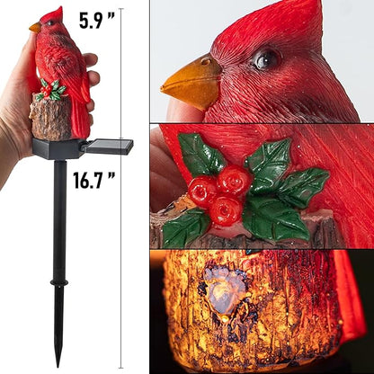 Dazzle Bright 2 Pack 22.5 in Cardinal Bird Solar Lights, Red Bird Solar Powered Lights Cardinal Garden Stake Light for Christmas Pathway Garden Lawn Yard Gifts Decoration