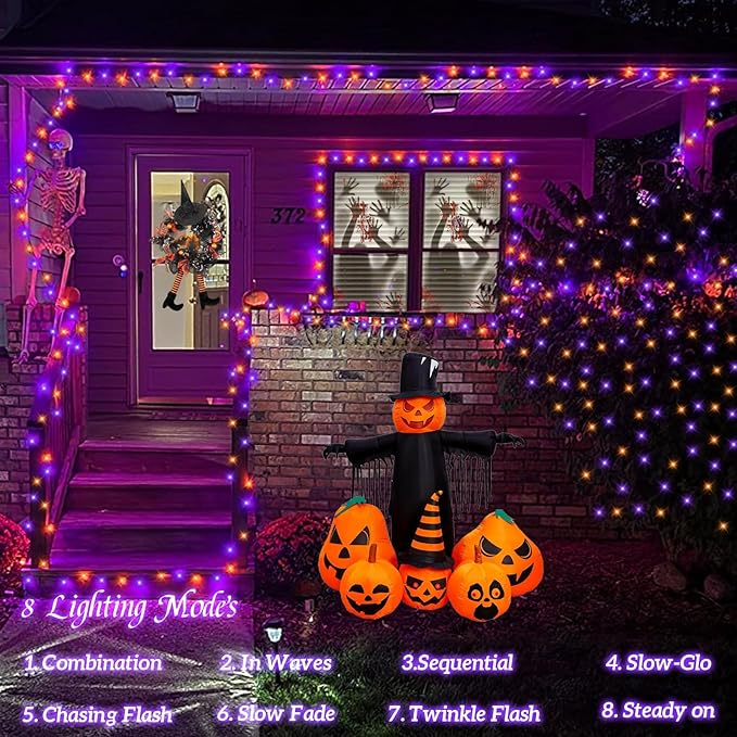 QITONG Orange and Purple Solar String Lights, 2 Pack Each 66ft 200 LED Halloween String Lights Outdoor Waterproof, 8 Modes Christmas Solar Light