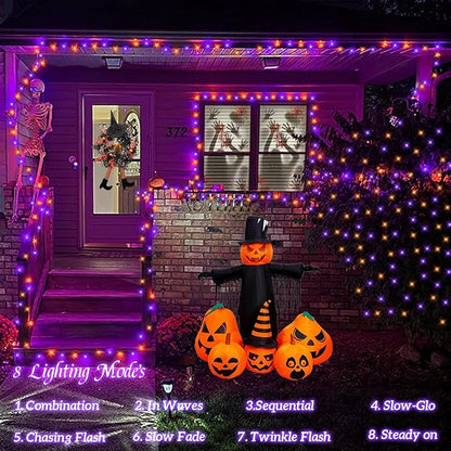 QITONG Orange and Purple Solar String Lights, 2 Pack Each 66ft 200 LED Halloween String Lights Outdoor Waterproof, 8 Modes Christmas Solar Light