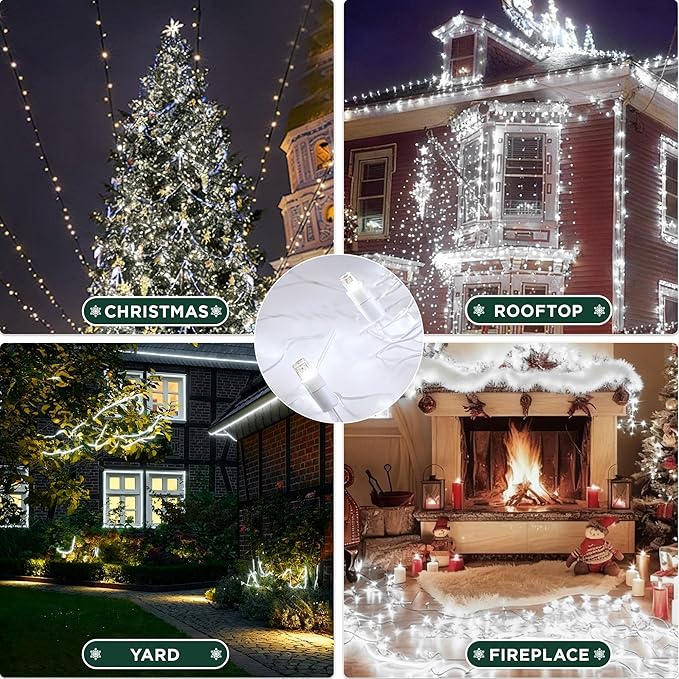 Christmas String Lights (White - Steady, 25FT), Mini LED String Lights, Waterproof Fairy Lights for Outdoor Indoor Holiday Party Patios Wedding Valentines Day Halloween Xmas Decor