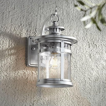 Franklin Iron Works Callaway Modern Industrial Outdoor Wall Light Fixture Chrome 11 3/4" Clear Seedy Glass Lantern for Exterior House Porch Patio Outside Deck Garage Yard Front Door Garden Home