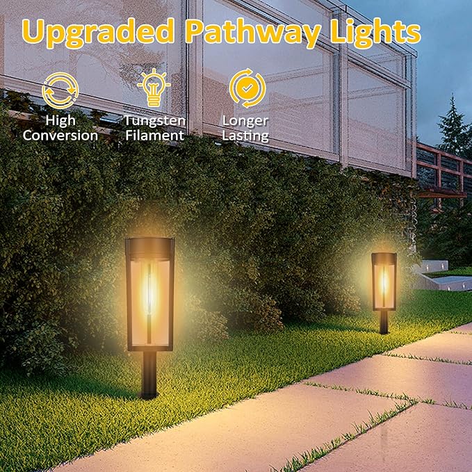 Solar Lights Outdoor, Pathway Lights with LED Tungsten Filament Bulb Waterproof & Auto ON/Off for Garden, Landscape, Path, Yard, Patio, Driveway,Walkway Decor (1 Pack)