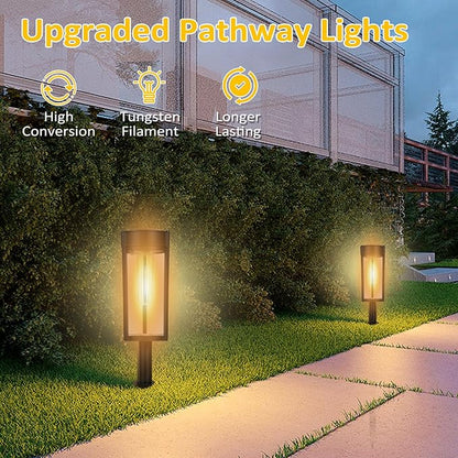 Solar Lights Outdoor, Pathway Lights with LED Tungsten Filament Bulb Waterproof & Auto ON/Off for Garden, Landscape, Path, Yard, Patio, Driveway,Walkway Decor (1 Pack)