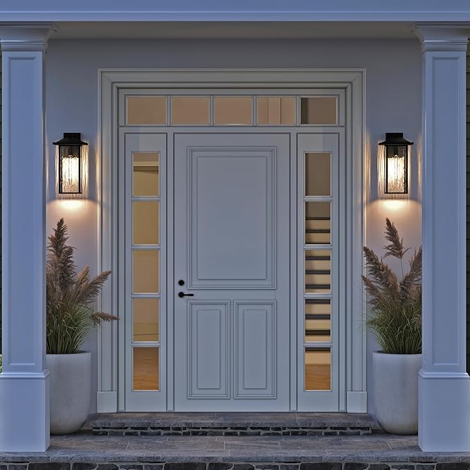 Kichler 20" Capanna 1-Light Extra-Large Wall Light with Clear Water Glass in Textured Black, for Porch, Patio, Garage, Front Door, (20" x 10.75"), 49928BKT