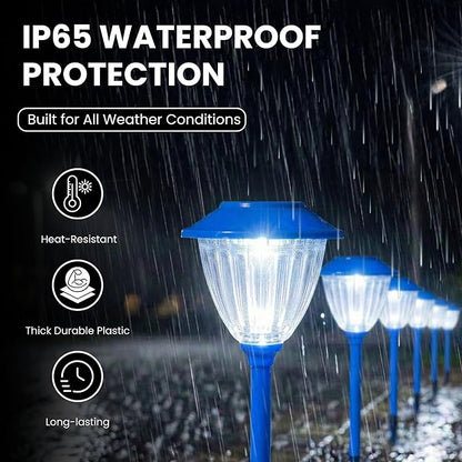 Energizer Outdoor Patio Light - 8 Pack Solar Garden Decor Lights with 15 Lumen Output & Patterned Glass & Metal Finish, Simple to Install Waterproof Ground Solar Lights for Driveway Decor - Blue