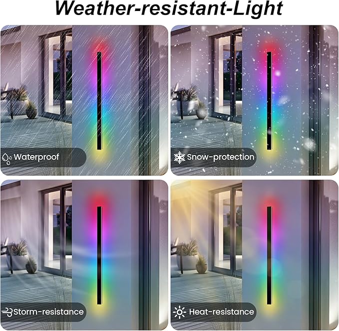 RGB Outdoor Wall Lights, Ip65 Waterproof Linear Led Modern Wall Sconce, 7 Colors and 358 Light Effects, Dimmable | Lumora