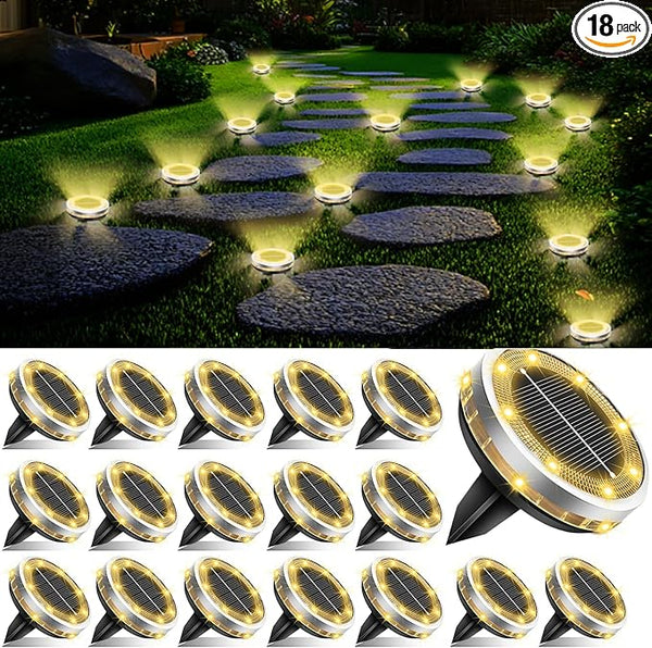 Solar Ground Lights Outdoor 18 Pack Waterproof, Upgraded Solar Garden Lights with 4 Side Light, Stainless Steel | Lumora