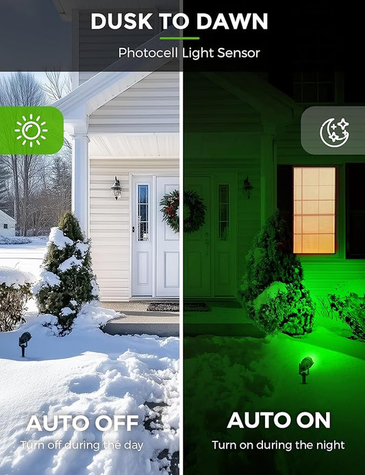 L LOHAS LED Green Christmas Spot Lights Outdoor, 10W Dusk to Dawn Sensor Landscape Spotlights for Yard, IP66 Waterproof Pathway Garden Outside Lights, 9.84ft Cord, Green Lawn Decor Lamp, UL Listed