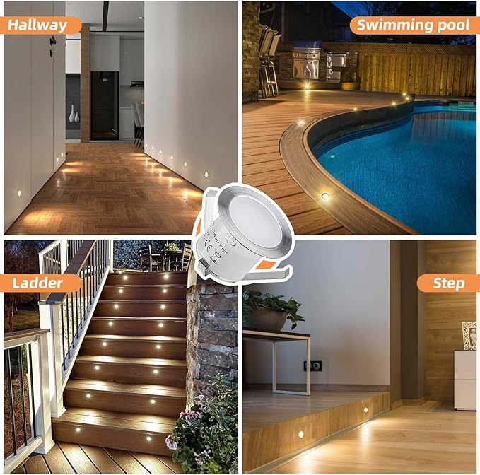 Recessed LED Deck Light Kits 16 Pack, IP67 Waterproof Outdoor Landscape In-ground Lighting, 12V Low Voltage Deck Lighting for Garden,Yard,Patio,Step,Stair,Floor Decoration.