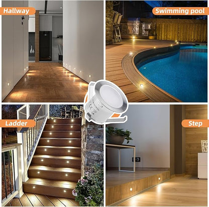 Recessed LED Deck Light Kits 16 Pack, IP67 Waterproof Outdoor Landscape In-ground Lighting, 12V Low Voltage Deck Lighting for Garden,Yard,Patio,Step,Stair,Floor Decoration.