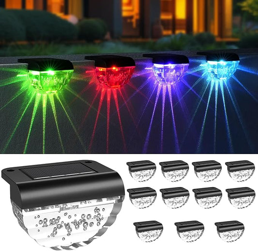 12 Pack Solar Deck Lights Outdoor, Solar Step Lights Waterproof for Outside, Yard, Patio, Garden, Pool, Railing, Stairs, Fence (Color Changing)