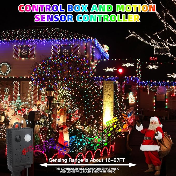 XTF2015 Music Christmas String Lights 105ft 300 LED，Multicolour Christmas Tree Lights with Music，End-to-End Plug in | Lumora