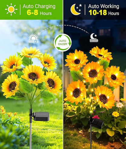 LETMY Solar Lights Outdoor Garden Decor, 4Pack Upgraded Solar Garden Lights with 24 Sunflower Lights, Solar Flowers Outdoor Waterproof IP65 for Garden Flower Bed Yard Decor, Gift for Women Mom Grandma