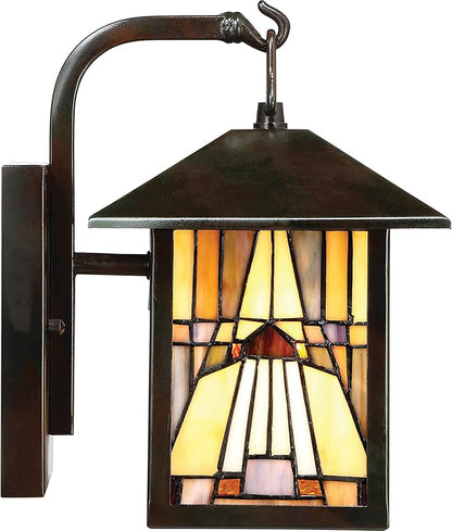 Quoizel TFIK8407VA Inglenook Tiffany Style Classic Geometric Handcrafted Mission Outdoor Wall Sconce, 1-Light 100 Watt, 11" H x 7" W, Valiant Bronze