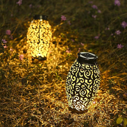 2 Pack Metal Hanging Solar Lanterns - Outdoor Solar Powered Lanterns with Handle, Waterproof, Decorative Garden Lights for Patio, Yard, Pathway, Walkway, Porch