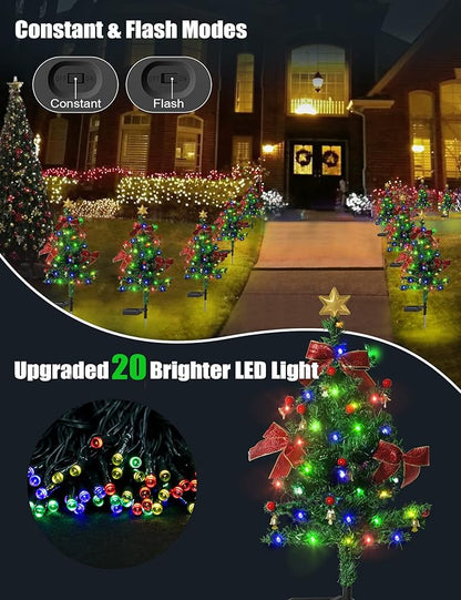 Solar Christmas Decorations Trees Lights Outdoor Waterproof, 40LED-Lights Solar Yard Decorative, Solar Stake Lights Xmas Tree Garden Decor with Constant & Flashing Modes for Pathway Lawn Patio, 2PCS