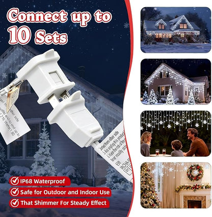 LED Christmas Lights, 70 Mini LED Icicle Lights with Snowflakes on 9.5FT - 5MM Wide Angle White Bulbs, IP68 Waterproof & ETL Certified for Outdoor/Indoor