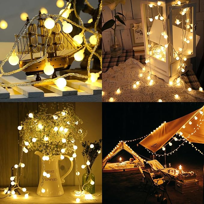 KNONEW USB Mini Fairy Lights, 43Ft 100 LED Globe String Lights, 8 Modes String Lights, Globe Lights for Indoor Outdoor Bedroom Living Room Wedding Party Garden Decor, Warm White