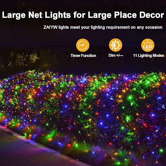 ZAIYW Dual Color Changing Net Lights 20Ft x13Ft 660 LED Christmas Net Light Outdoor Mesh Lights Plug in Bush Light with Timer Remote for Bushes Garden Wedding Xmas Decor (Warm White & Multicolor)