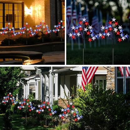 Solar 4th of July Stake Lights, Red White and Blue Lights Outdoor Decorations, Led Patriotic Lights Battery Operated for Memorial Day, July 4th, Veterans Day Outside Decor (4 in 1)