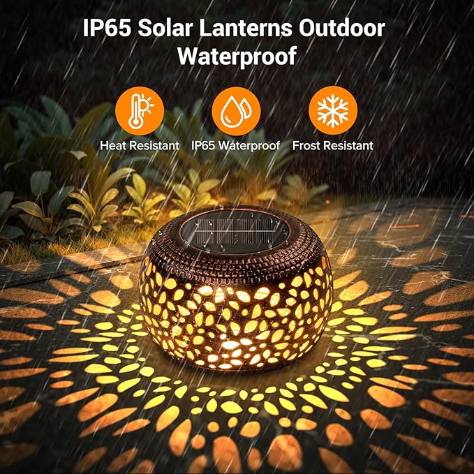 Moon Pattern Solar Pathway Lights and Copper Lantern Outdoor Waterproof