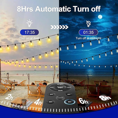 Stright 55FT Solar String Lights Outside Remote Control with USB Charging Port E12 S14 Bulbs, 55 Feet 17 Lamp Outdoor Solar Power Dimmable LED Bulbs for Patio Garden Market Bistro Backyard