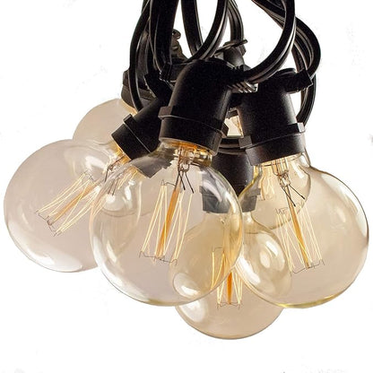 Hometown Evolution, Inc. Commercial Edison Bulb Outdoor String Lights with Hand-Threaded Filament (G60 Lantern Edison - Commercial Black Wire, 50 ft)