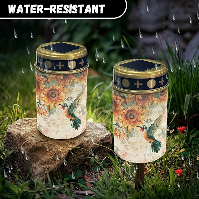 Solar Pathway Lights Outdoor Cemetery Solar Lights for Grave,Waterproof Garden Lights Pretty Solar Stake Lights Flameless Walkway Lights LED Solar Powered Fairy Lights for Outside Patio