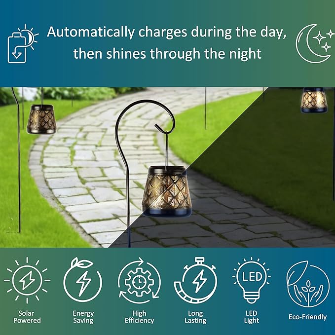 MCSSLNT Solar LED Stake Lantern with Shepherd Hook, Waterproof Solar-Powered Lighting, Decor for Gardens, Pathways | Lumora